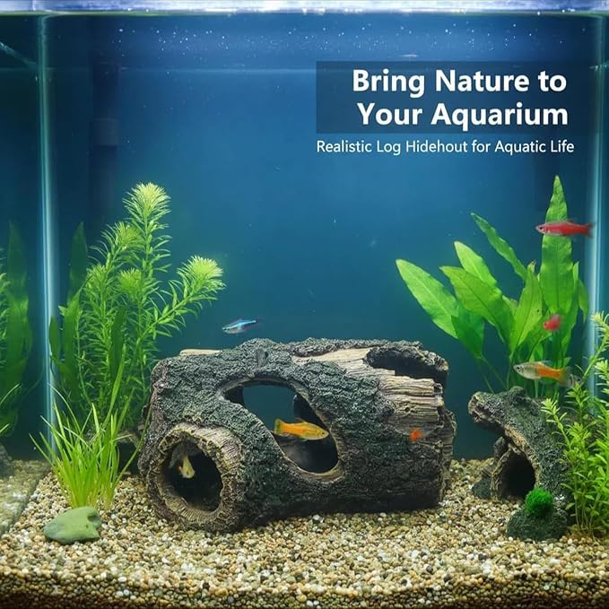 Aquarium Decorations Resin Hollow Tree Trunk Ornament Bettas House Cave Wood House Decor for Fish Tank, Large