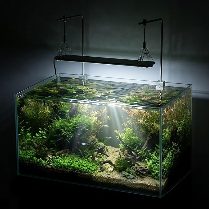 Stainless Steel Aquarium Light Riser - Adjustable Hanging Kit for Rimless Fish Tanks up to 12mm - Professional L-Bracket Stand with Suspension Wire for 5"-24" LED Plant Lights, 1 Pair