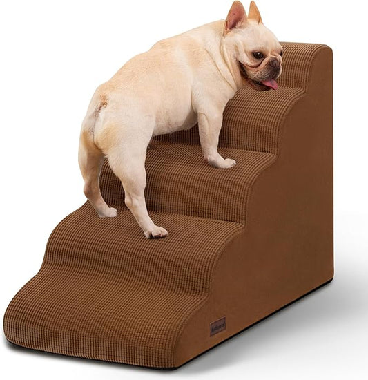 Aodisman 5-Step Dog Stairs and Ramp for High Bed,Non-Slip Sturdy Pet Steps for Small Dogs and Cats,22.2" H,Brown