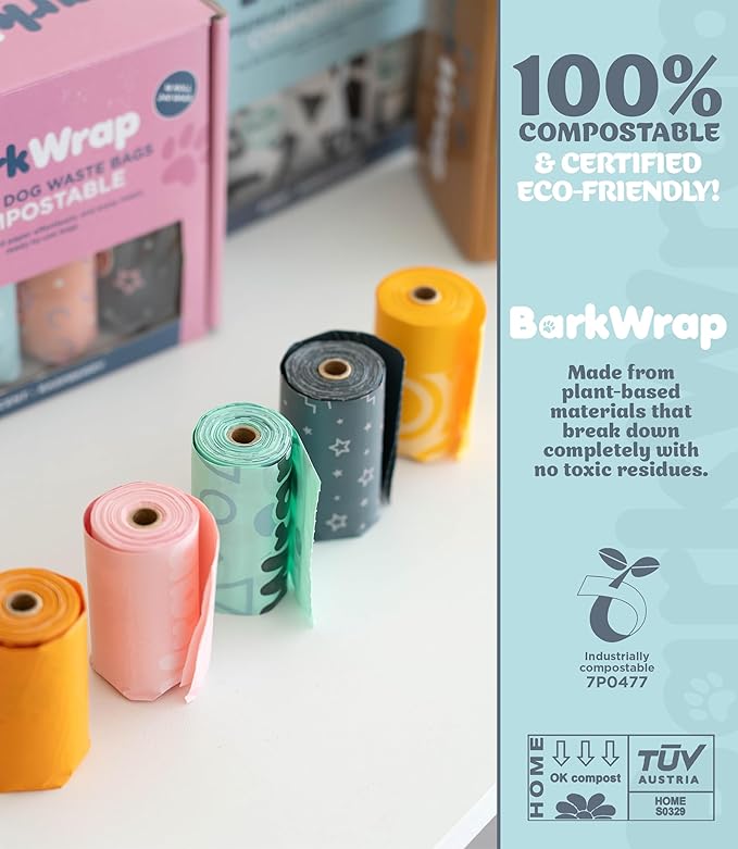 Biodegradable Compostable Dog Poop Bags Rolls – 240 Raspberry Scented Bag Extra Thick Plant Based Leak-Proof Dog Waste Bags, Easy Open, Certified Home Compostable Earth Friendly 10% To Charity