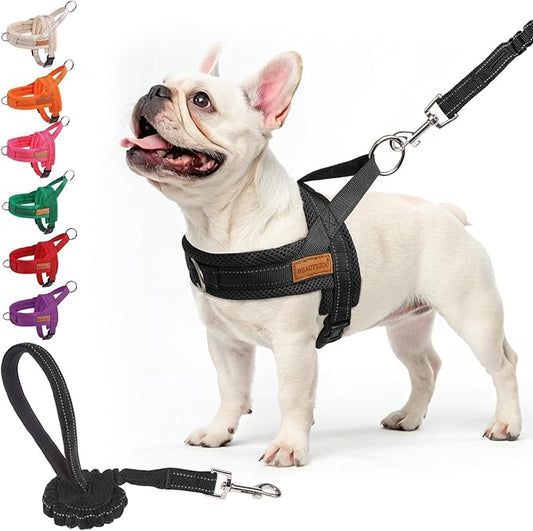 BEAUTYZOO No Pull Dog Harness Medium Sized Dog, Breathable Mesh Padded Dog Harness and Leash Set, Adjustable Reflective Escape Proof Dog Vest Harnessss Quick Fit for Training Walking, Black M