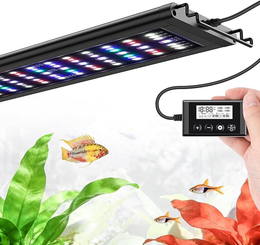 LED Aquarium Light Full Spectrum Fish Tank Light with RGB Brightness/Color Stepless Adjustment, 24/7 Day-Night Cycle Mode, Auto On/Off Timer, IP68 Waterproof (18W for 18'' - 24'' Tank)