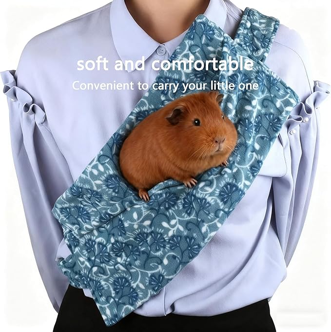 Guinea Pig Carrier Sling and Backpack 2-in-1, Adjustable Soft Bonding Pouch with Shoulder Strap for Safe Pet Travel (Blue)