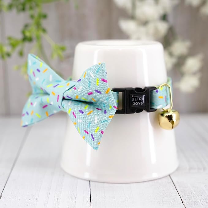 Ultra Joys Breakaway Cat Collar with Bells - Boy & Girl Kittens Collar Kit with Bowtie - Large