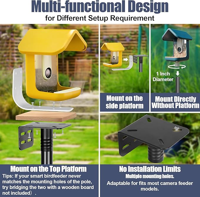 Gtongoko Smart Bird Feeder Pole 1-Inch Dia 79 Inch Bluebird House Pole for Outdoors Weather Station Heavy Duty Metal Mounting Kit Adjustable Bird Feeder Stand Black