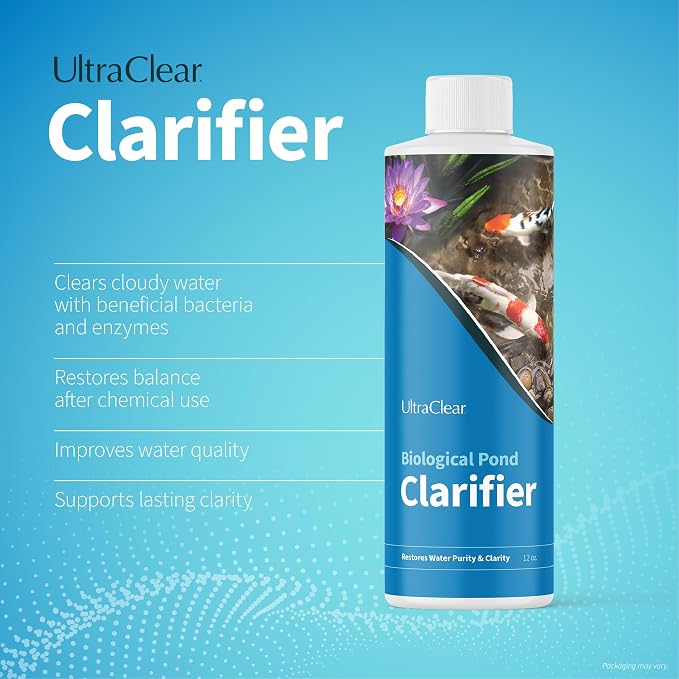 Pond Clarifier for Outdoor Ponds - Treats up to 30,000 Gallons - Concentrated Live Beneficial Bacteria - Clears Cloudy Pond Water - Safe for Fish, Plants, Pets and People