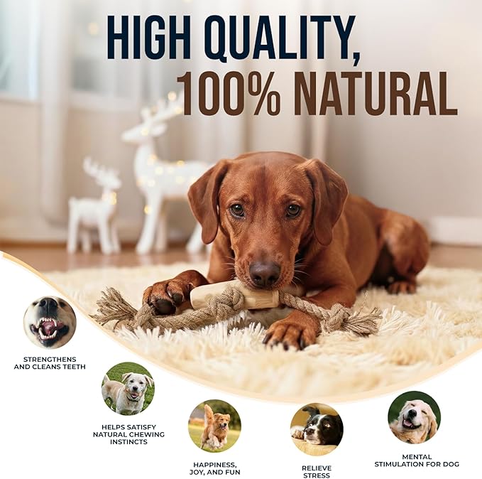 Coffee Wood Chew Toy for Dogs, Size Small, Made of Real Coffee Wood and Hemp Rope - 100% Natural Puppy Toys, Stress Relief, Small Dog Teething Toys
