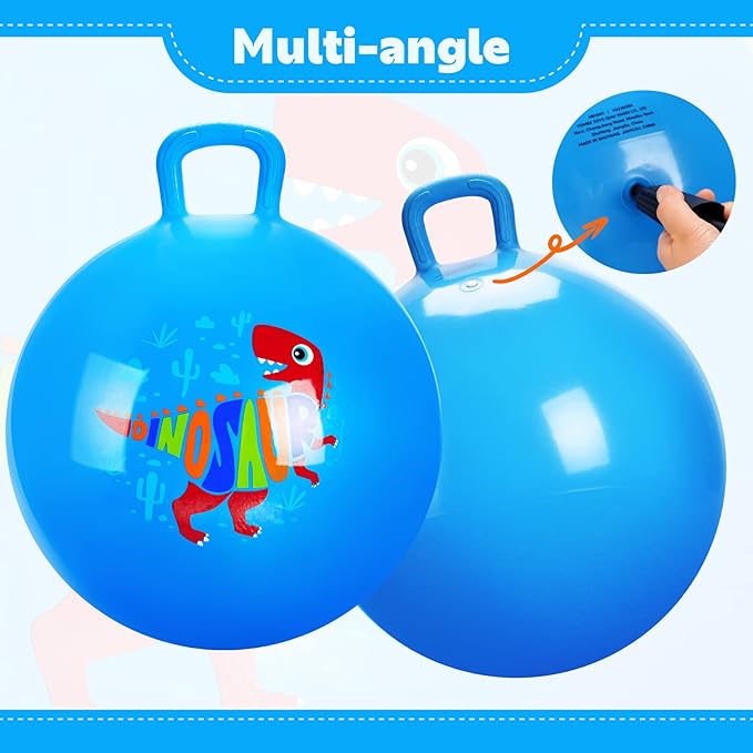 Hopper Ball, Dinosaur Hopping Toys for Kids, 18 Inch Bouncy Ball with Handle, Blue Inflatable Bouncing Hoppity Hop Toys for Boys and Girls Gifts
