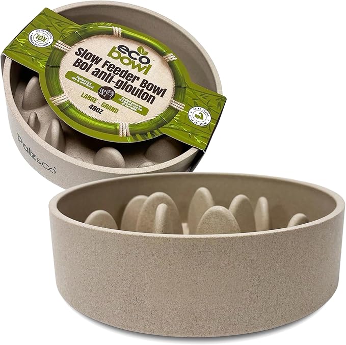 Palz&Co EcoBowl Slow Feeder for Dogs & Cats, 48 oz Beige - Natural Bamboo Puzzle Pet Bowl with Non-Slip Base for Slower Eating & Better Digestion, Dishwasher Safe
