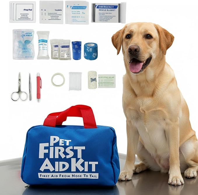 Pet First Aid Kit for Pets Dogs & Cats, 63 Piece Emergency Survival Bag for Home, Outdoor, Hiking, Travel, Camping, Emergencies