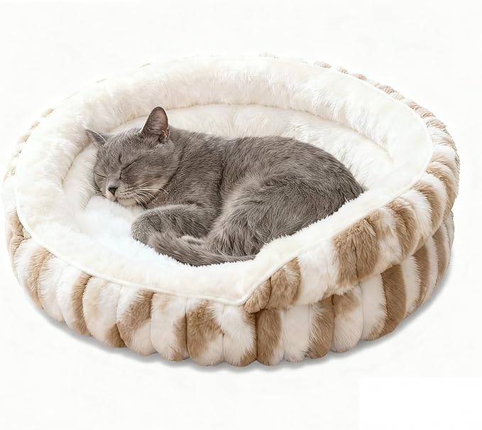 Cat Bed for Indoor Cats,20in Kitten Bed Donut Washable, Calming Fluffy with Non-Slip Base Pet Bed,Cat Bed Warm for Winter