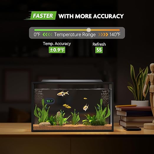 PAIZOO Aquarium Thermometer Digital, LED Display Fish Tank Thermometer Stick On Highly Accurate to ±0.9℉, Wireless Temperature Measurement for Fish, Betta, Aquatic, Replaceable Battery