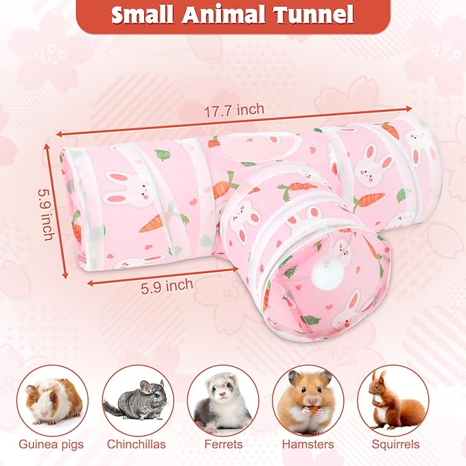 YUEPET 5.9" Guinea Pig Tunnels & Tubes Collapsible Pet 3 Way Play Tunnel Toys Small Animal Hideout Hideaway for Guinea Pig Chinchilla Ferret Hamster Rat(Pink)