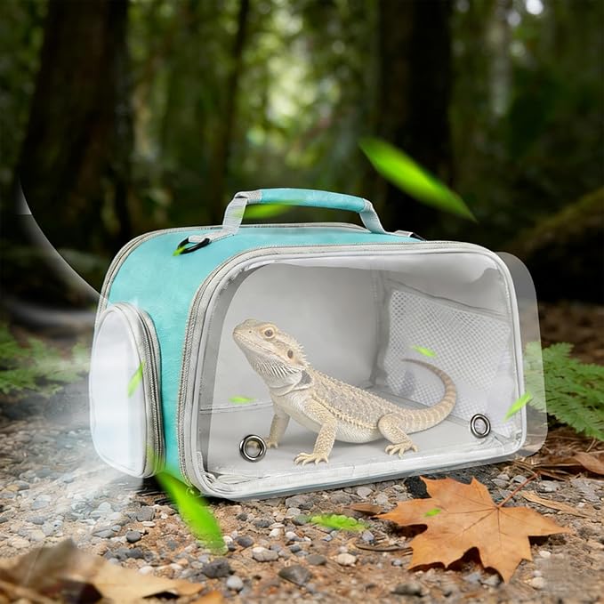 WEVONIGU Scratch-Resistant Bearded Dragon Backpack Foldable Gecko Carrier Ventilation Travel Bag with Clear View Window Dual Carry Cage Options for Travel Hiking & Vet Visits