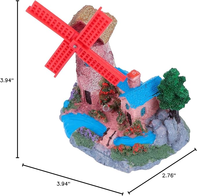 FOMIYES Fish Tank Windmill Ornament Home Decoration Fish Tank for Betta Fish Castle Aquarium Ornament Fish Hiding Cave Lizard Hideout Cinnamon Sticks Leopard Print Beard Resin, 12x7cm