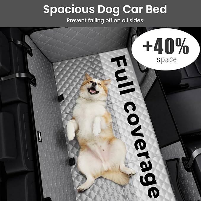 Back Seat Extender for Dogs 57 * 28.7 in, Upgraded Sofa Leather Dog Car Seat Cover for Back Seat, Foldable in the Car, Hard PVC Panels Bottom Support to 330 lbs, Full Coverage for Full Size Truck/SUV