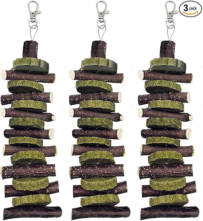 Hamiledyi 3Pieces Bunny Chew Toys for Teeth Natural Fruit Twigs Handmade Timothy Alfalfa Hay Grass Cakes for Guinea Pigs Hamsters Dwarf Rabbits Chinchillas Gerbils Improves Dental Health