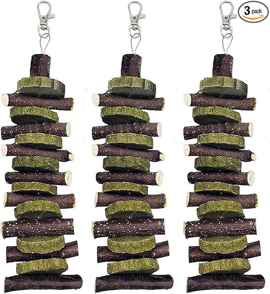 Hamiledyi 3Pieces Bunny Chew Toys for Teeth Natural Fruit Twigs Handmade Timothy Alfalfa Hay Grass Cakes for Guinea Pigs Hamsters Dwarf Rabbits Chinchillas Gerbils Improves Dental Health