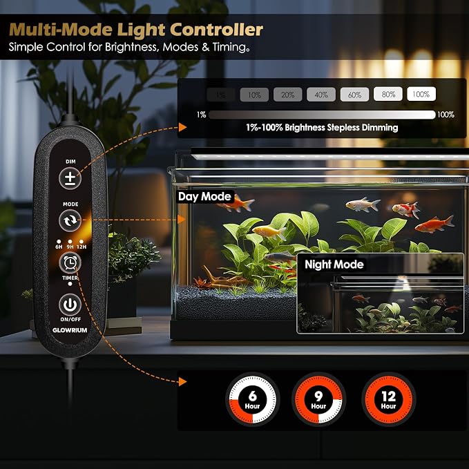 Fish Tank Light with Timer, Freshwater Aquarium Light (24-29 in) | Full Spectrum Planted Aquarium Grow Lights with Moon Lights, Brightness Adjustable, Daylight/Moonlight Mode, Auto On/Off