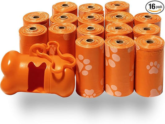 Best Pet Supplies Dog Poop Bags for Waste Refuse Cleanup, Doggy Roll Replacements for Outdoor Puppy Walking and Travel, Leak Proof and Tear Resistant, Thick Plastic - Orange, 240 Bags