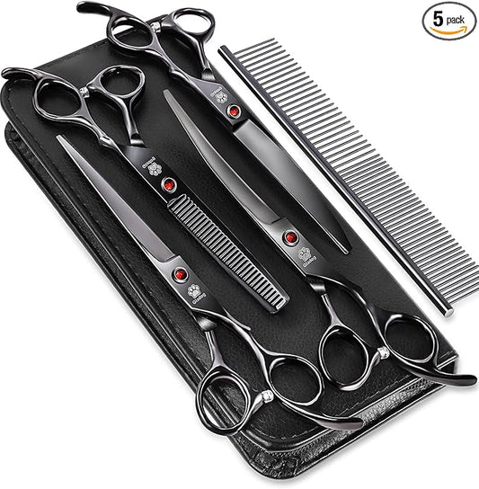 Dog Grooming Scissors Kit with Safety Round Tips, GLADOG Professional 6 in 1 Grooming Scissors for Dogs, Sharp and Heavy-duty Dog Grooming Shears for Dogs Cats Pets