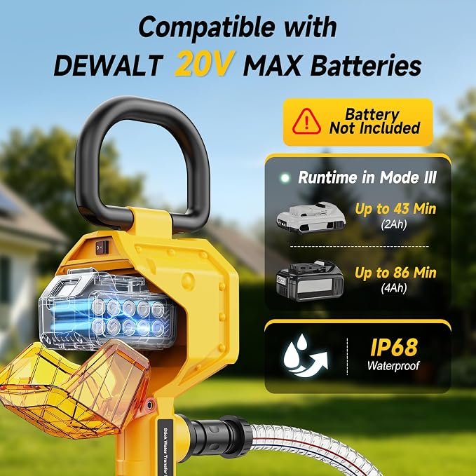 Brushless Stick Water Transfer Pump Compatible with DeWalt 20V Battery | (Tool Only,No Battery),720GPH Cordless Submersible Utility Pump with 36"Aluminum Barrel for Pool,Garden,Pond & Flooded Areas