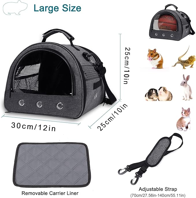 Guinea Pig Carrier, Small Pet Hamster Carrier Bag, Rabbit Bunny Travel Carrier Outdoor Handbag, Breathable Carrier for Small Animals with Water Bottle Holder & Removable Liner (Black)