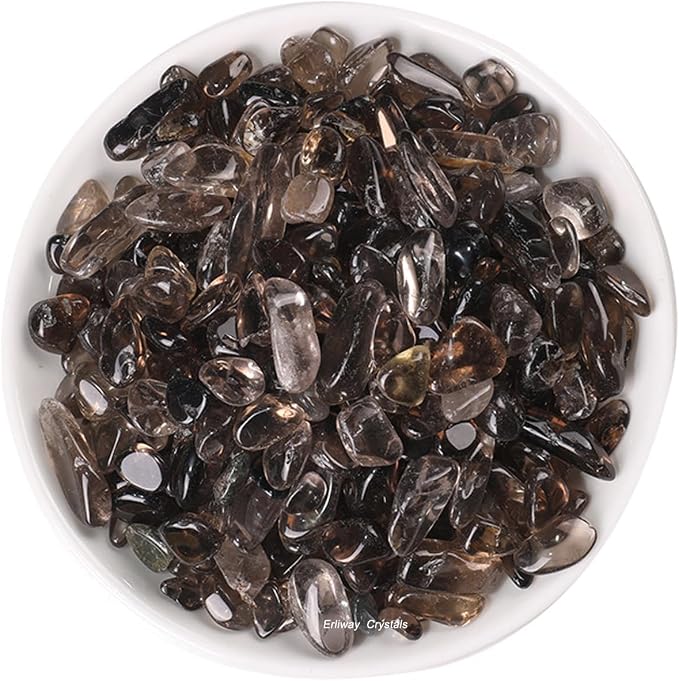 Erliway Smoky Quartz Crystal Chips Bulk for Vase Filler Craft, 0.5 lb 7-9mm | Natural Crushed Crystal Stone for Spell Jar, Aquarium Gravel, Reiki Healing Meditation, Jewelry Making, Resin Art, Home Décor