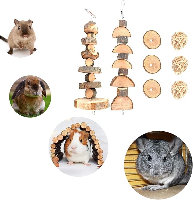 Bunny Chew Toys Natural Apple Wood Small Animal Chew Toys for Rabbits Chinchilla Hamsters Guinea Pigs Gerbils (Pack 1)