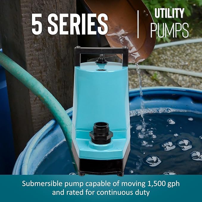 Little Giant 5-MSP 115-Volt, 1/6 HP, 1500 GPH Manual Aluminum Utility Pump, 18-Ft. Cord, Blue, 505960