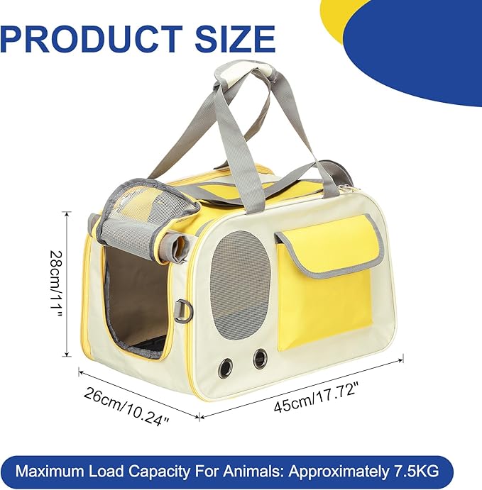 Pet Dog Carrier, Portable Expandable and Ventilated, Oxford Cloth Cats and Small Animals Travel Bag 17.72" Up to 16.5 Lbs, (Yellow), Intended for Hiking/Camping/Traveling