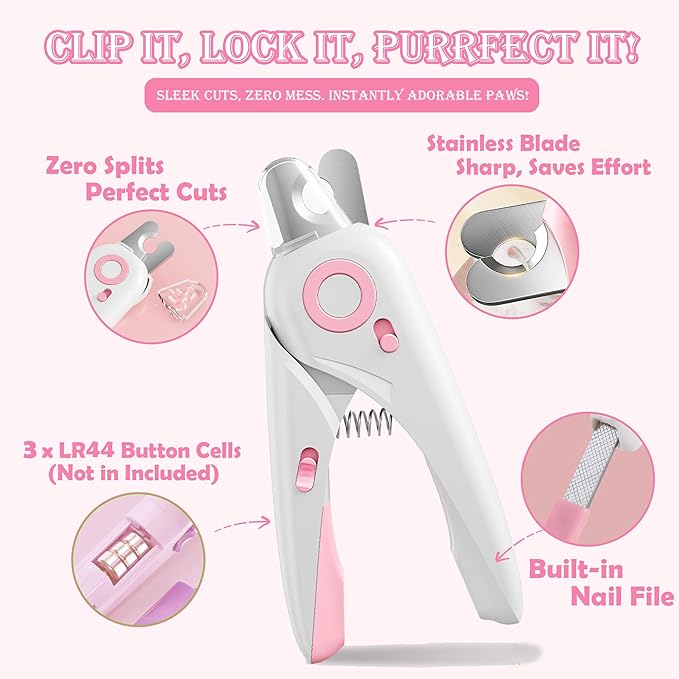 Self Cleaning Cat Brush for Shedding, LED Light Nail Clipper, Nail Clipper and Nail File, Slicker Brushes and Nail Trimmer for Long Haired Cats, Grooming Kit, Cat Lover Gifts