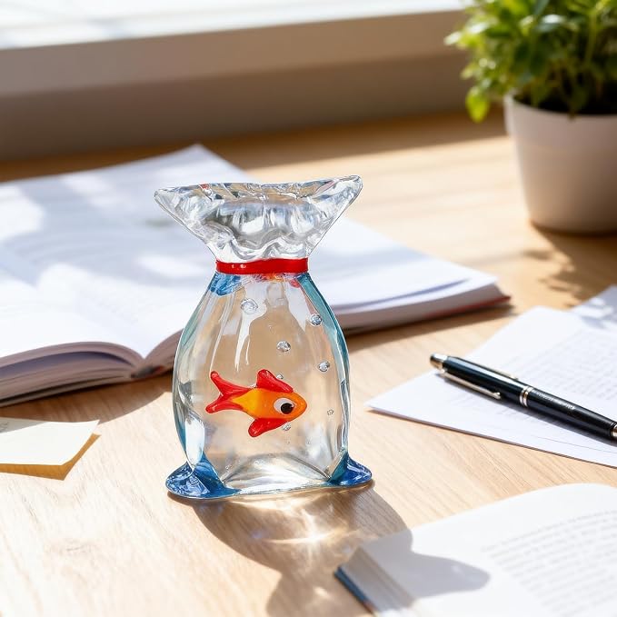 Miniature Glass Goldfish Decor Lucky Bag Fish Desktop Ornaments Cute Bubble Figurine Decorative Cartoon Aquarium Fish Statue Gift for Seaworld Ocean Lover (Big Lucky Bag Fish)