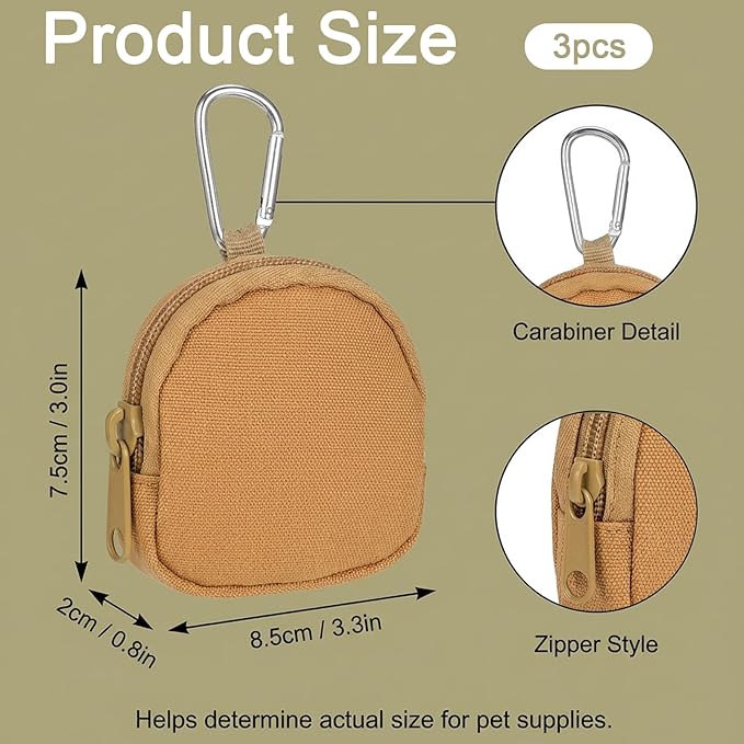 Dog Training Reward Pouch 3 Pcs Dog Treat Pouches with Carabiner and Zipper Reusable Dogs Treats Container for Training Reward, Travel or Outdoor Use