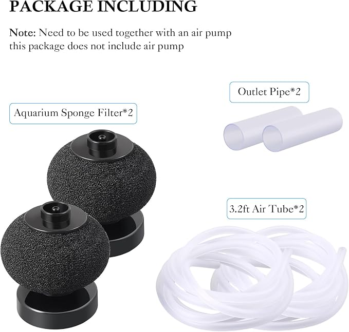 HITOP 2 Pack Aquarium Bio Sponge Filter: Diameter 2.5in Mini Air-Powered Fish Tank Filter, Quiet Small Sponge Filter for up to 15gallon Fish Tank, Betta Tank, Shrimp Tank, Fry Tank, Breeding