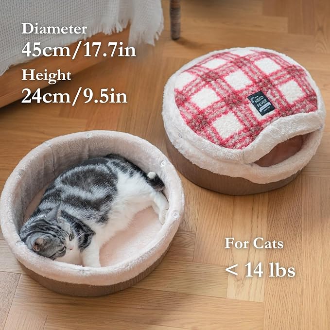 Cat Bed Cave – Enclosed Self Warming Hideaway with Detachable Lid & Mat, Covered House for Indoor Kitten & Kitty (Yellow)