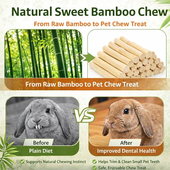 Sukh 320g Sweet Bamboo Chew-Sticks for Rabbits & Chinchillas - Natural Bunny & Rodent Bamboo Chew Toys for Teeth Grinding, Small Animal Chew Treats for Guinea Pig, Hamster, Chinchilla
