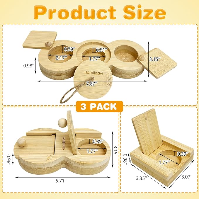 Hamiledyi 3 Pack Guinea Pig Foraging Toys Interactive Wooden Rabbit Enrichment Toys Hamster Hide Treats Snuffle Puzzle Game for Chinchilla Bunny Rat Gerbil