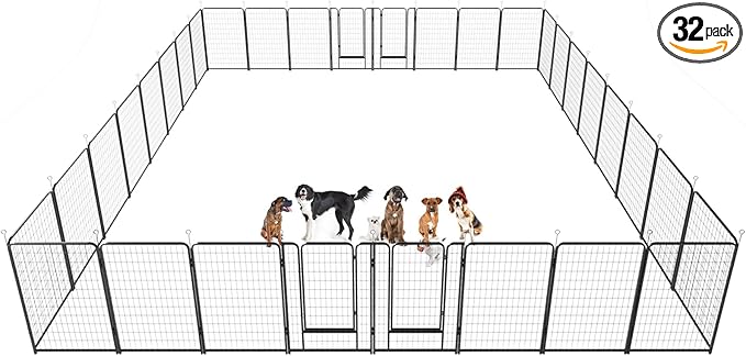 Kfvigoho Dog Playpen Outdoor Extra Wide 32 Piece Panels Heavy Duty Dog Fence 50" Height Anti-Rust with Doors Portable for RV Camping Yard, Total 84FT, 561 Sq.ft, Snowy Black