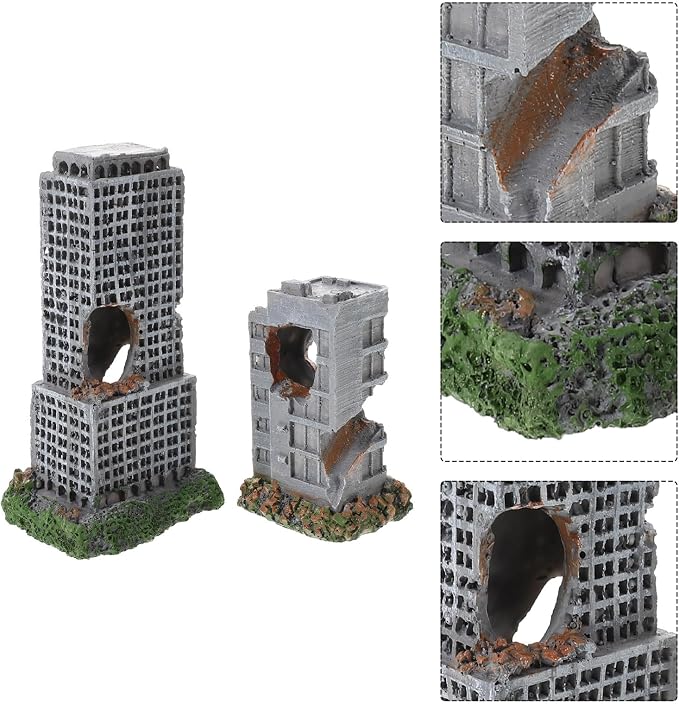 Totority Aquarium Castle Ruins Decoration, 2 Pcs Resin Fish Tank Ornament | Resin Aquarium Ruins Decor with Hollow Hideout Spaces for Fish Tanks, Shrimp Habitats, and Underwater Landscape Designs