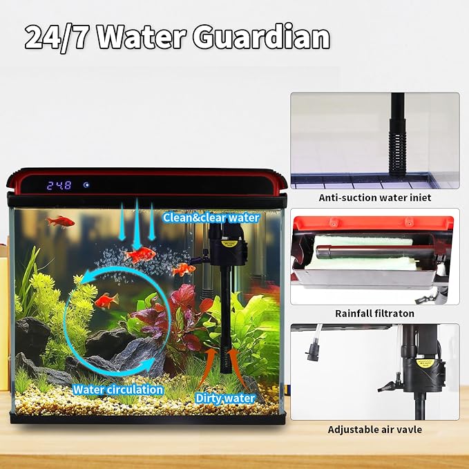 Glass 10 Gallon Fish Tank Aquarium - Smart Self-Cleaning Starter Kit with 3-Color LED Light, Ultra Quiet Pump & Filter, Temperature Monitoring for Betta Fish and Shrimp