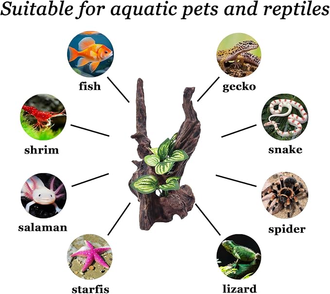Resin Simulation Driftwood Aquarium Decor, Fish Tank Landscape Ornament Hideout for Betta Goldfish Amphibians Reptiles Rest Play Accessories
