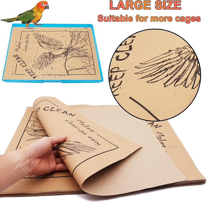 50PCS Disposable Bird Cage Liners 19.6x15.6 Inch Absorbent Precut Paper Pads for Parrots & Small Birds - Cage Bottom Protectors with Quick Cleanup Design