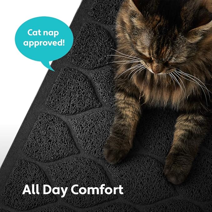 MIGHTY MONKEY Waterproof BPA Free Cat Litter Box Trapping Mat, Easy Clean Floors, Textured Backing, Soft on Sensitive Kitty Paws, Cats Accessories, Less Waste, Stays in Place, 24x17, Black