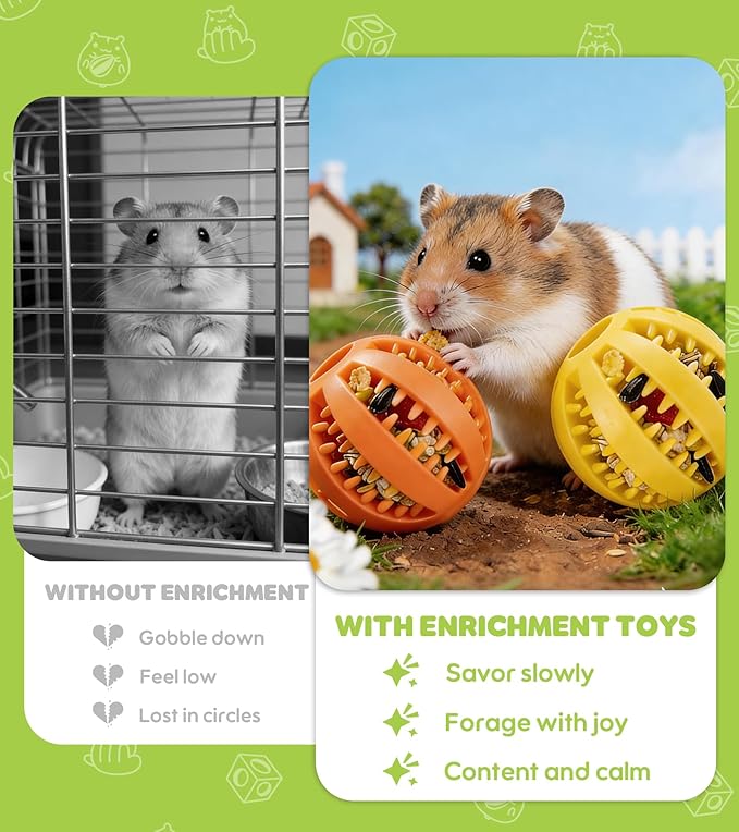 Natural Hamster Chew Toys,Hamster Foraging Ball Educational Toy,Slow Feeder Rat Enrichment Toy for Dwarf Hamsters,Syrian Hamsters,Guinea Pigs,Hamster Ball（2PCS）