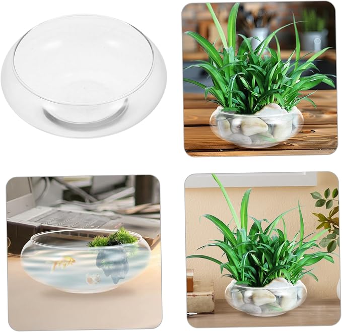 YARNOW Clear Glass Fish Bowl Desktop Fish Tank for Goldfish Shrimp and Plants Hydroponic Flowerpot Portable Fish Keeper Multi Functional Aquarium High Transparency