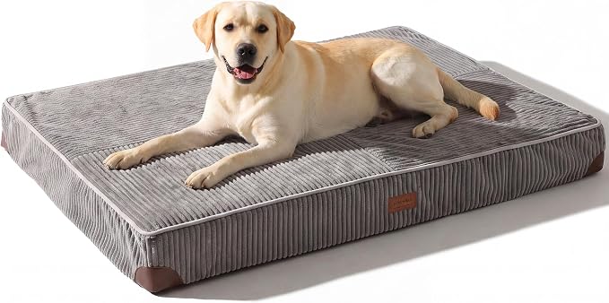 FUKUMARU Dog Bed, Thickened Corduroy Orthopedic Dog Beds with Washable Cover, XL Waterproof Dogs Bed for Crate, 28D Egg Crate Foam Support Pet Mat, Cozy Pet Bed Pad with Anti-Slip Bottom, Grey