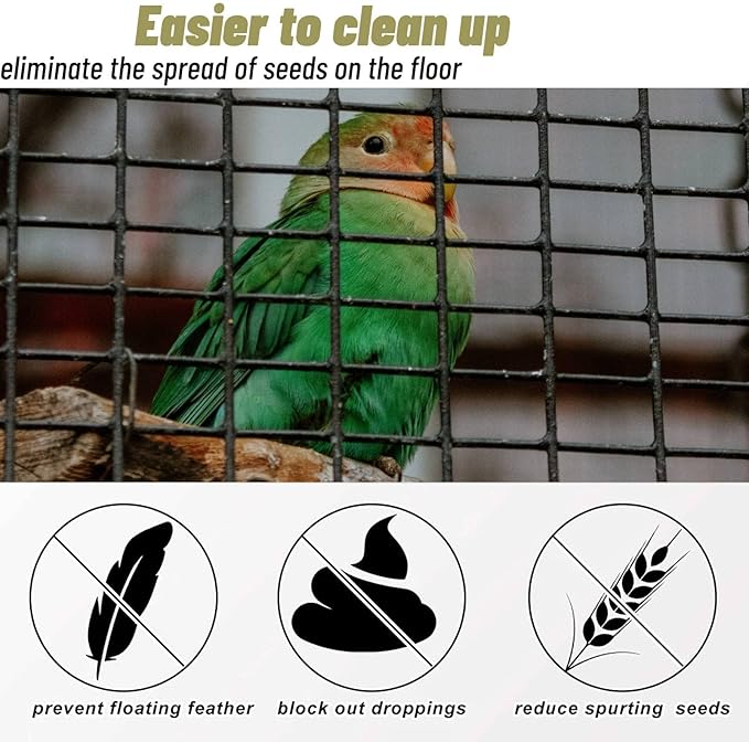 Hakeeta Bird Cage Skirt, Mesh Bird Seed Catcher, Airy Net Cover, Soft Nylon Ventilated Skirt Traps Seed Guard for Parrots with Adjustable Drawstring (Large Size-XL, Black)