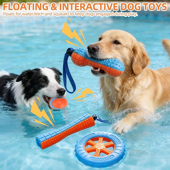 PUPTECK 4 Pack Floating Dog Toys, Squeaky Dog Water Toys for Pool Interactive Fetch & Play, Durable Training for Summer Swimming Outdoor Training Retrieving, for Small Medium Large Dogs