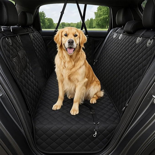 fidozen Dog Car Seat Cover, Universal Fit, Waterproof, Breathable, Machine Washable, Pet Hammock with Storage Pocket, Black (Black, Large(59" W))